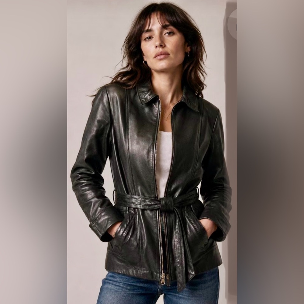 Wilson Black Leather Belted Zip-Front Jacket